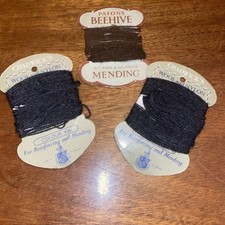 3x Vintage Mending Thread Chadwick’s Black Paton Beehive Brown 85% Wool 15% Nylo