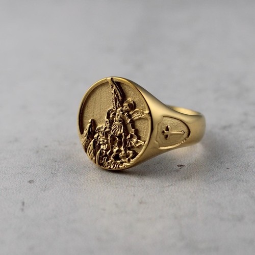 Gold saint michael signet ring - gold,