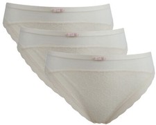 Ex-Store 3 Pack of Sheer Mesh & Lace High Leg Knickers Cream