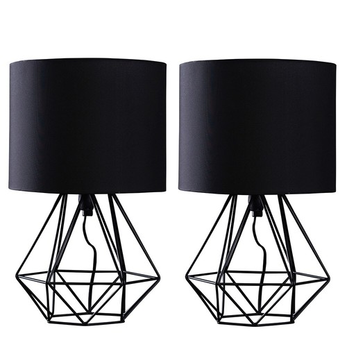 Pair black table lamps drum - pair,