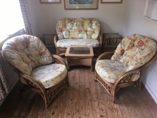 THREE PIECE CONSERVATORY FURNITURE SET PLUS 3 TABLES - USED