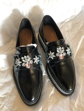 Zara Trafaluc Black Sparkly Bead Black White & Wedge Brogue Loafer Shoes,6/39