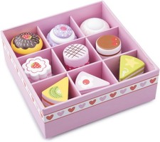 9 Pcs Wooden Cake Pastry Assortment Set Pretend Play Food Toy Gift Box Present