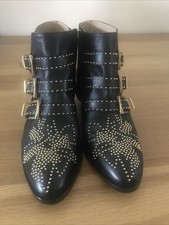 ? % Authentic Chloe SUSANNA ANKLE BOOT Size 38 Black Leather Women's