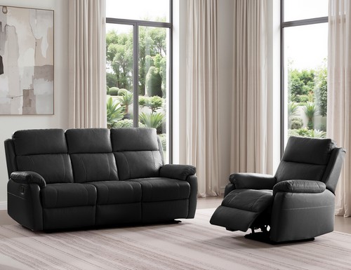 Black italian leather seater - black,