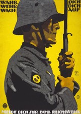 2W6 Vintage WWI German Bavarian Reichswehr Recruitment War Poster WW1 A4