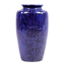 Ruskin Pottery Souffle Glazed Vase Marbled Streaky Blue Over Black h10cm c1927