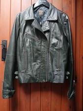 Biba Soft Vintage Racing Green Real Lambs Leather Biker Jacket Iconic Size 14