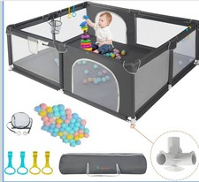 Baby Playpen 200x180x66cm – Extra Large Play Pen with  Beige or grey