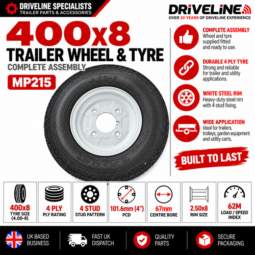 400x8 trailer wheel tyre - wheel, 4
