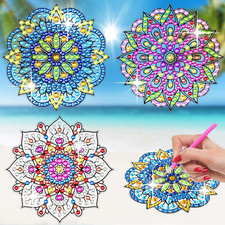 Diamond Art Stained Glass Window Clings with Diamond DIY Pen, 3 Pcs Mandala Wind