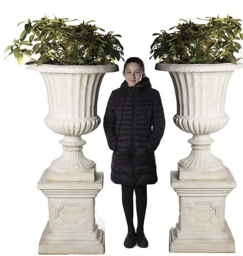Pair giant fluted white - fluted, stone