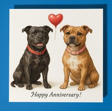 Staffordshire Bull Terrier - Happy Anniversary Card - Personalised Dog card