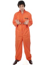 Mens Prisoner Overall Orange Jumpsuit Convict Stag Do Party Fancy Dress Costume