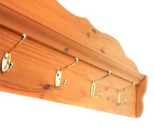 29.5 inch Large Rustic Solid Wooden Coat Rack Hanger with 4 Brass Double Hooks