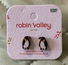 Robin Valley Eco-Friendly Hand Painted Cherry Wood Earrings -Penguin -RRP £15.60