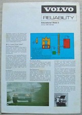 VOLVO 200 SERIES RELIABILITY Car Education Sheet 2 Publicity Leaflet Late 1970s