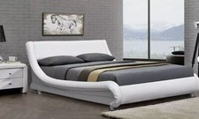 WHITE LEATHER BED ITALIAN DESIGNER 4FT6 DOUBLE 5FT KINGSIZE MEMORY FOAM MATTRESS