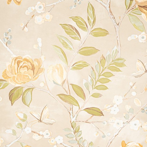 Beige floral wallpaper - floral, green
