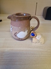 Vintage Brown Stoneware Studio Pottery  Jug Chicken Pattern Roz Harding ? 9cm 