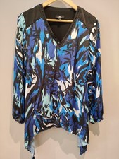 QVC JM Fashion by Julien Macdonald Printed Blouse / Top Blue Leaf Size 10