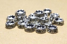 10 x 6mm Silver Or Rainbow Coloured Round Rhinestone Beads Spacer Beads Metal