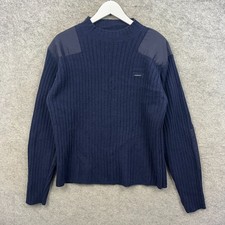 Nigel Cabourn Jumper Mens Large Blue Lambswool Command Rib Slim Military Sewater