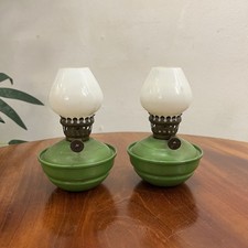 Pair of vintage Green Kelly mini oil lamps WW2 1940s British
