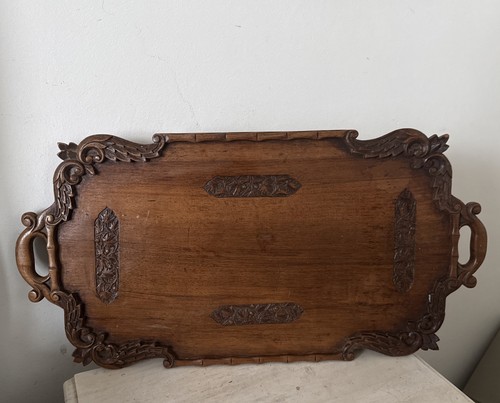 Antique carved wood - carved, tray