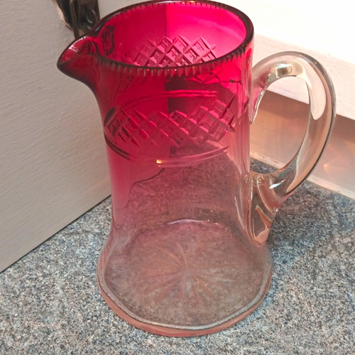 Red glass pitcher jug with - pitcher,