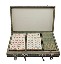 Vintage Bamboo Backed Mah Jong Set In Original Case