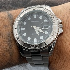 MENS SEKONDA 50 METRES MENS STAINLESS STEEL BLACK DIAL QUARTZ WATCH NEW