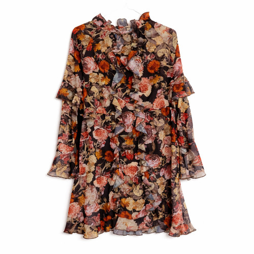 Floral ruffle mini dress - floral,