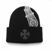 Chrome Hearts Ribbed Beanie in Black with Iconic Cross Patch
