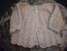 Baby girl Hand crocheted Matinee Coat/cardigan Dusky Pink  18" chest/0-6 months