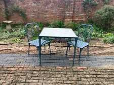 Vintage Garden Table and Two Chairs Granite Top Brown Jordan Calcutta