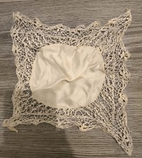 Vintage Handmade Lace Doily / Table Centrepiece – Crochet Edge with Satin Centre