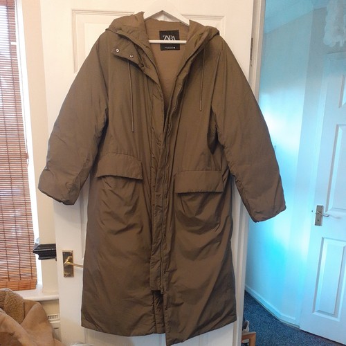 Zara khaki long padded - khaki, puffer