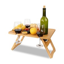 Portable Folding Wine Picnic Table Bamboo Outdoor Beach Tray glass Bottle Holder
