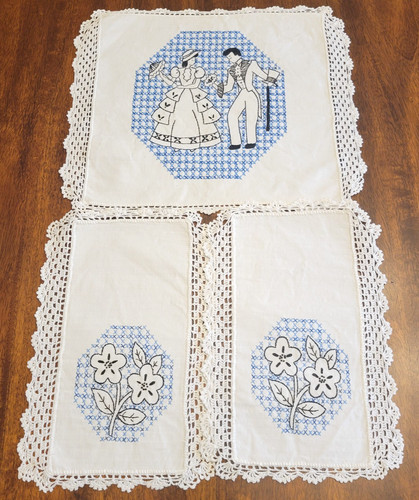 Vtg hand embroidered 3pc - vtg, chair