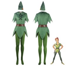 Movie Peter Pan Cosplay Costume Green Elf Uniform Halloween Fancy Dress Full Set