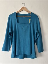 Spirit Of The Andes Turquoise Blue Pima Cotton Square Neck Top Size XL UK 16 NWT
