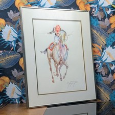 Jacquie Jones Original Signed Watercolour Art Painting Race Horse Jockey Framed