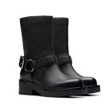 Clarks Ladies REBELLE UP Black Leather Biker Boots