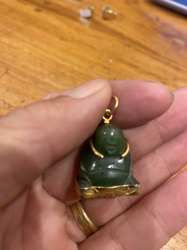 Carved green jade buddha gold - carved,