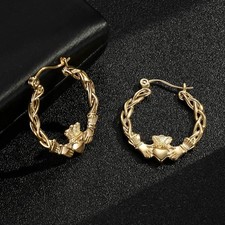 18K Gold Filled | 40mm Claddagh Hoop Earrings with Stones – Premium Women’s Gift