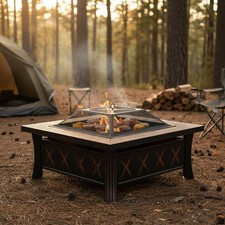 Outdoor Fire Pit Square Metal Table Garden Camping Stove Brazier for BBQ Heating