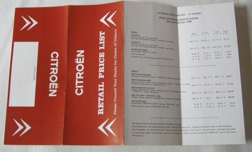 1970 citroen price list - citroen,