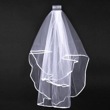Wedding Bridal Veil Satin Edge With Comb Elbow Elegant Cathedral White Ivory 2T