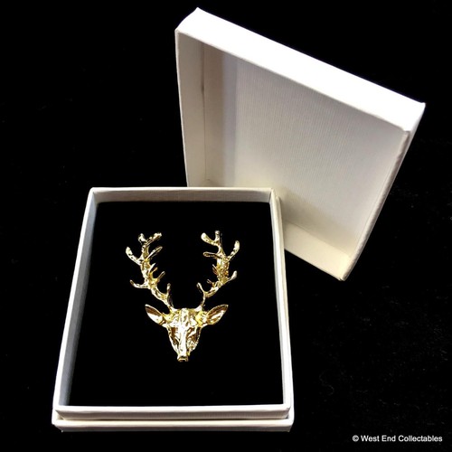 Stag head goldtone brooch gift - goldtone,